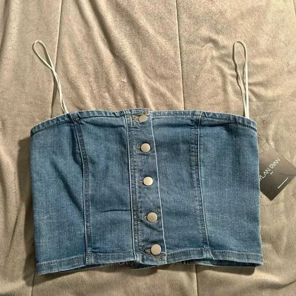 NWT Dylan Ryan denim croptop corset women’s Sz: L - Picture 3 of 7